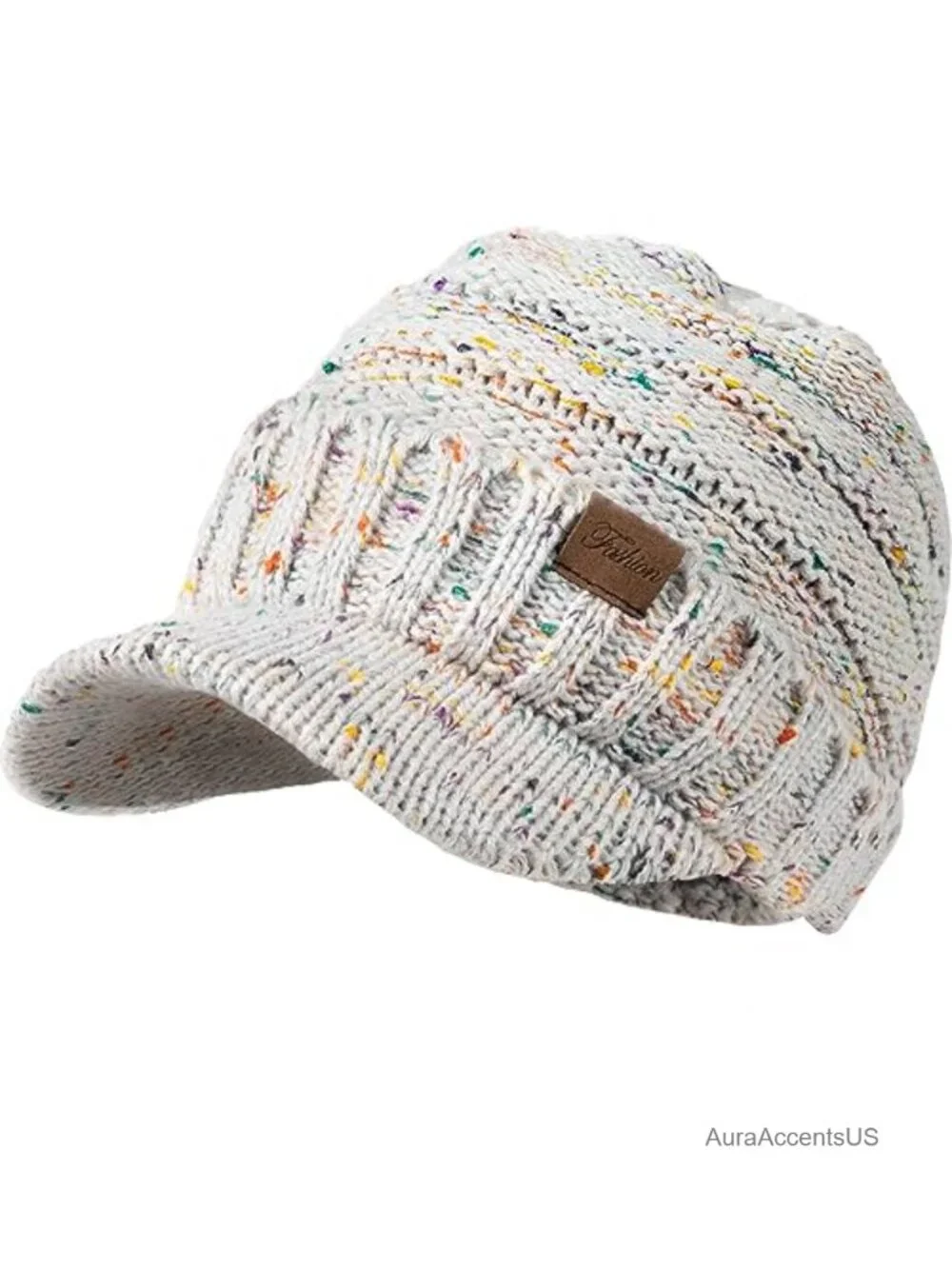 Women's Winter Knit Beanie Hat with Visor, 100% Acrylic